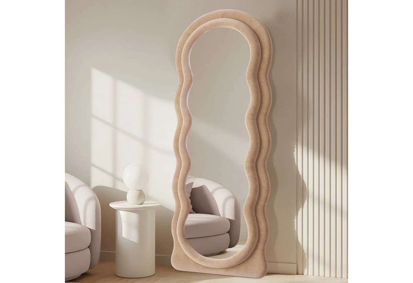 LUNAMIRROR Ganzkörperspiegel gewellt Samtbezug Holzrahmen - Bild 2