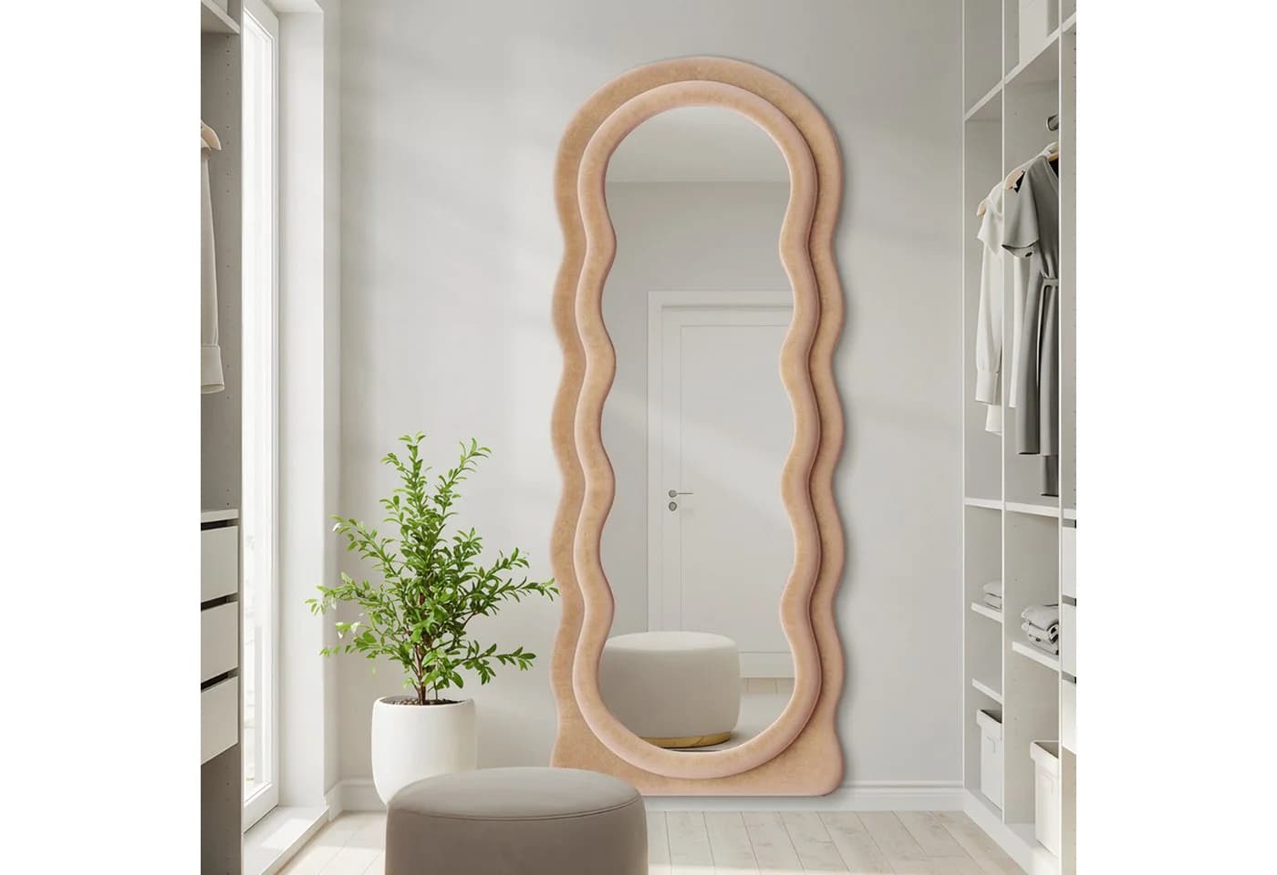 LUNAMIRROR Ganzkörperspiegel gewellt Samtbezug Holzrahmen - Bild 3