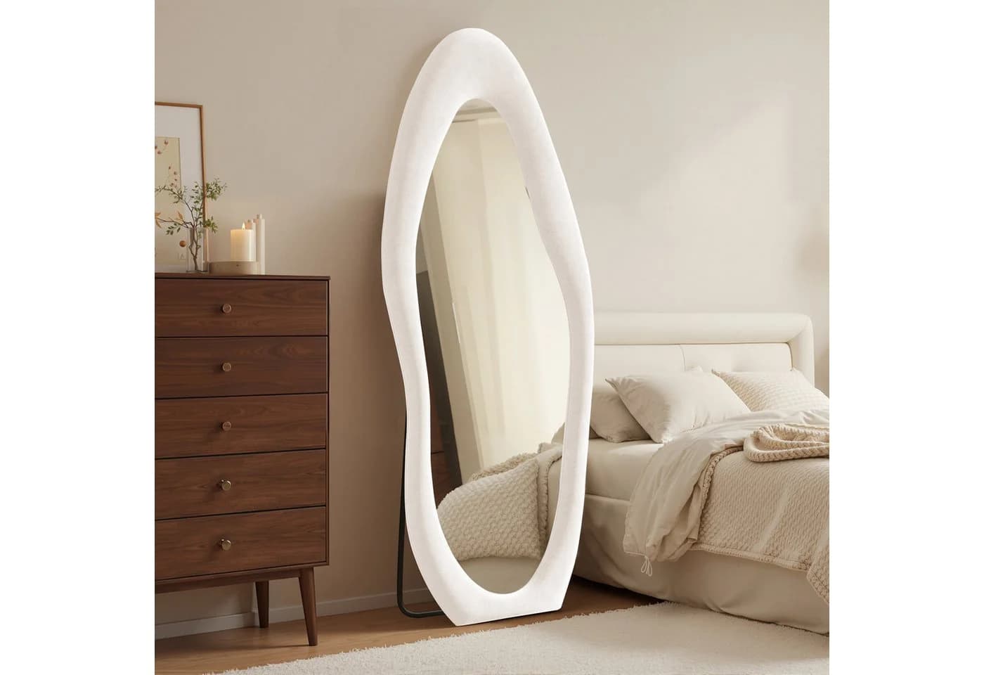 LUNAMIRROR Ganzkörperspiegel Organisch Samt Weiß Beige