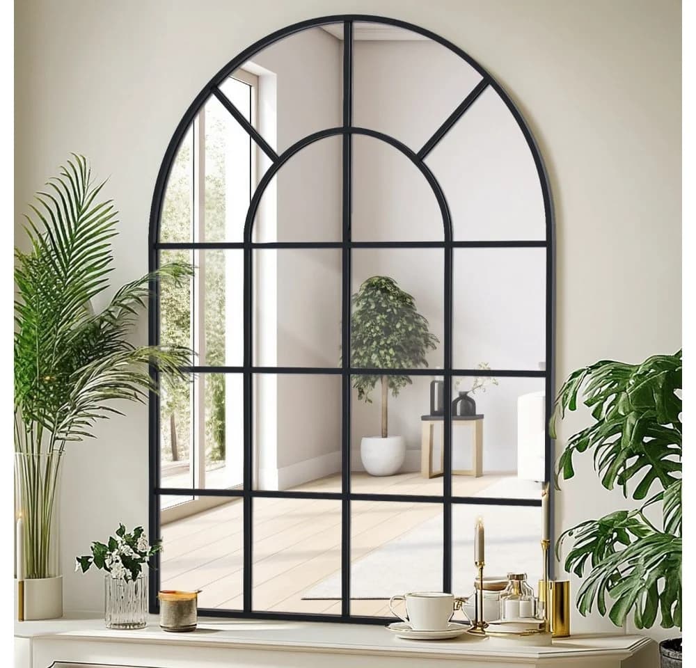 LUNAMIRROR Wandspiegel Bogenform Gitterdesign Metallrahmen Schwarz