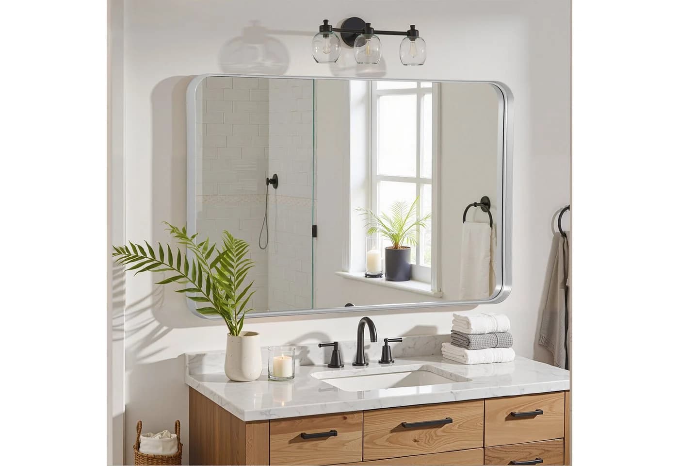LUNAMIRROR Wandspiegel mit abgerundeten Ecken, Aluminiumrahmen, HD-Spiegelglas - Bild 2