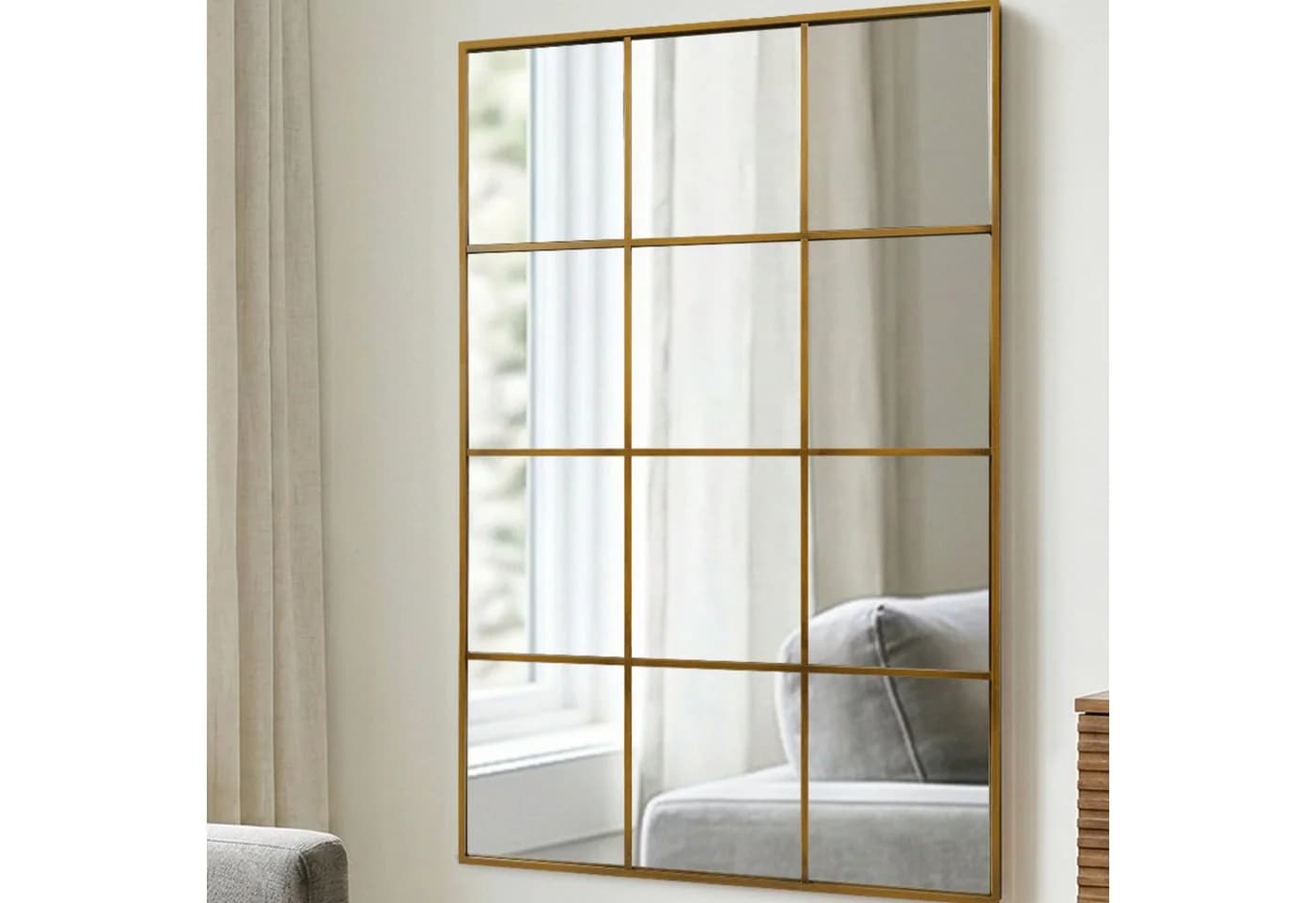 LUNAMIRROR Wandspiegel Rechteckig Schwarz Metallrahmen Gitterdesign - Bild 2