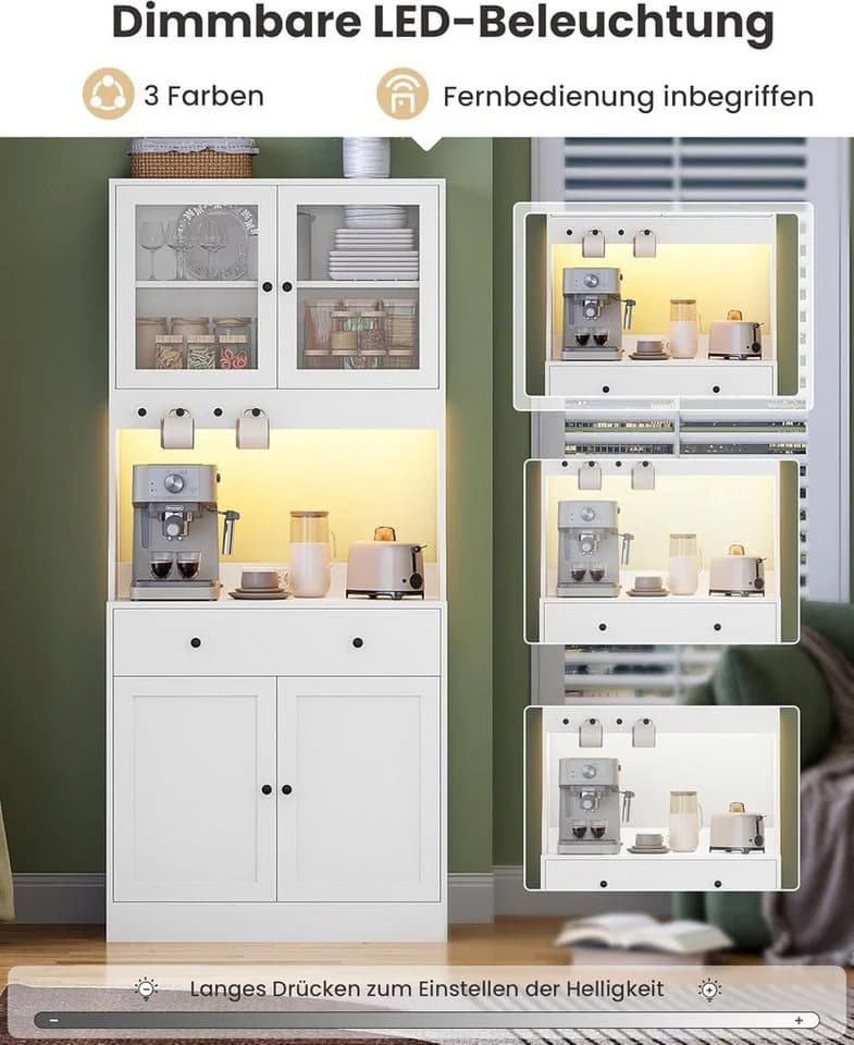 MSMASK Küchenbuffet Küchenschrank Hochschrank mit Schublade und LED Weiß - Bild 5