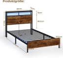 MSMASK Metallbett mit LED-Beleuchtung, USB-Ladefunktion und Stauraum, Braun Bild 3