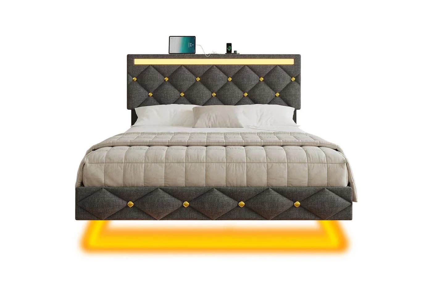 MSMASK Polsterbett mit USB-Ladestation und LED-Beleuchtung Grau - Bild 2