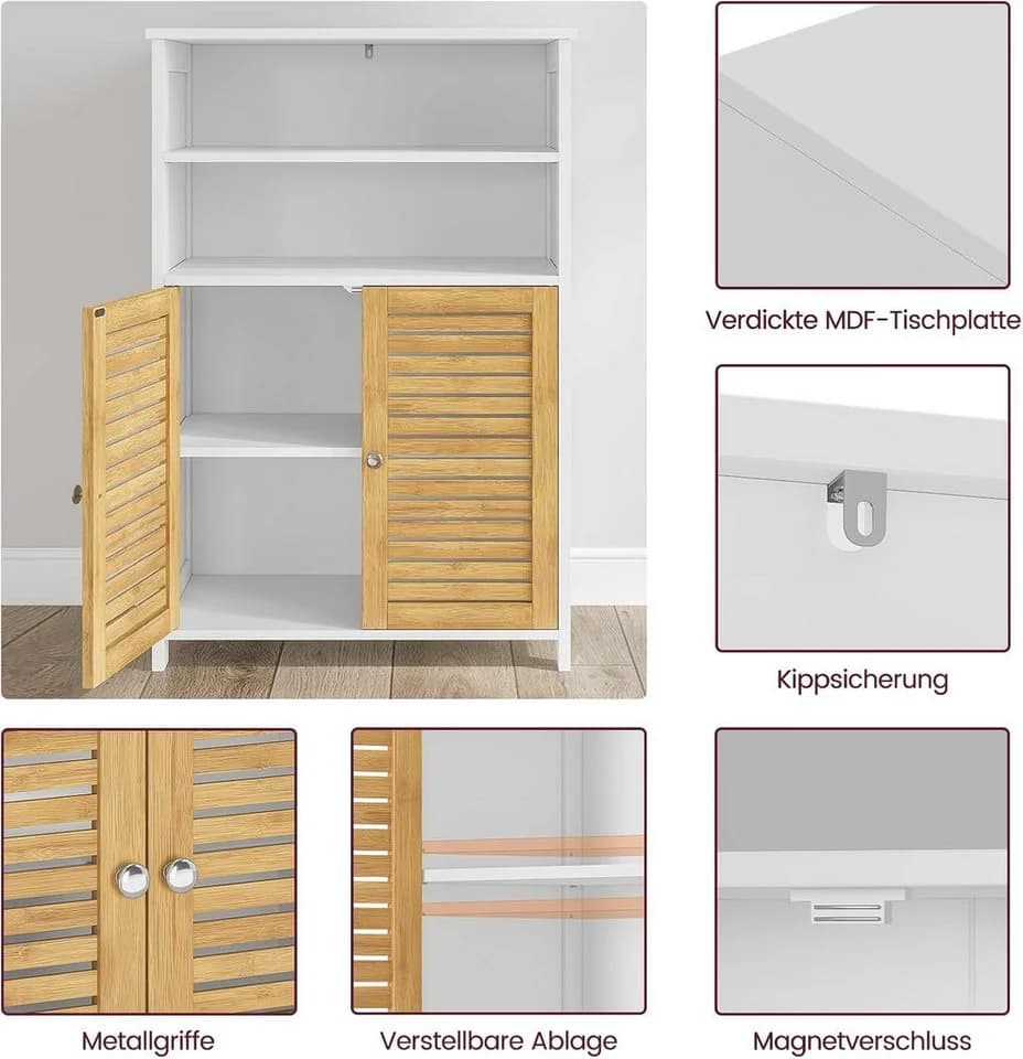MSMASK Badkommode Badezimmerschrank Weiß 60x30x100 cm - Bild 5