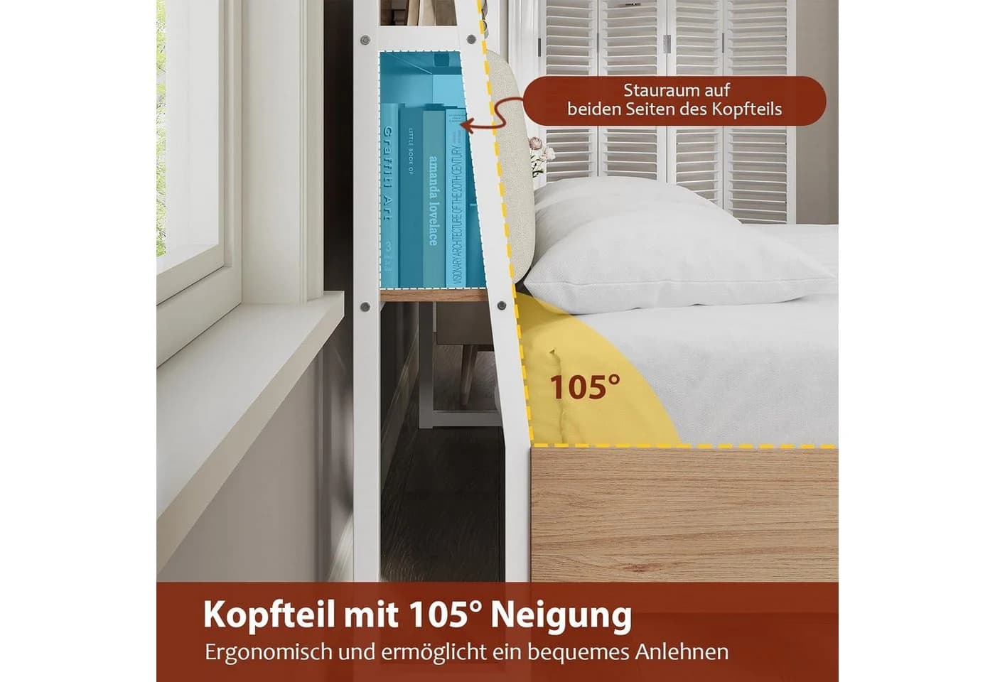 KIMENICH Metallbett Bettgestell mit Ladestation und 2 Schubladen, Jugendbett 140x190cm, Weiß - Bild 5
