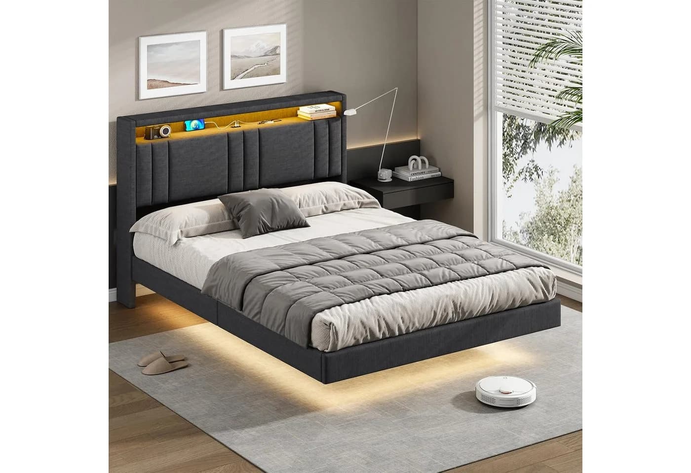 MSMASK Bettgestell 140x190cm LED-Beleuchtung Grau - Bild 4