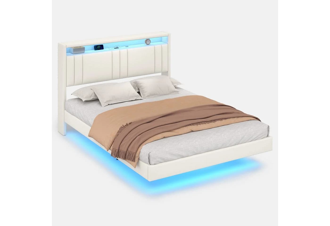 MSMASK Bettgestell 140x200cm Bettrahmen mit LED-Beleuchtung PU Weiß - Bild 2