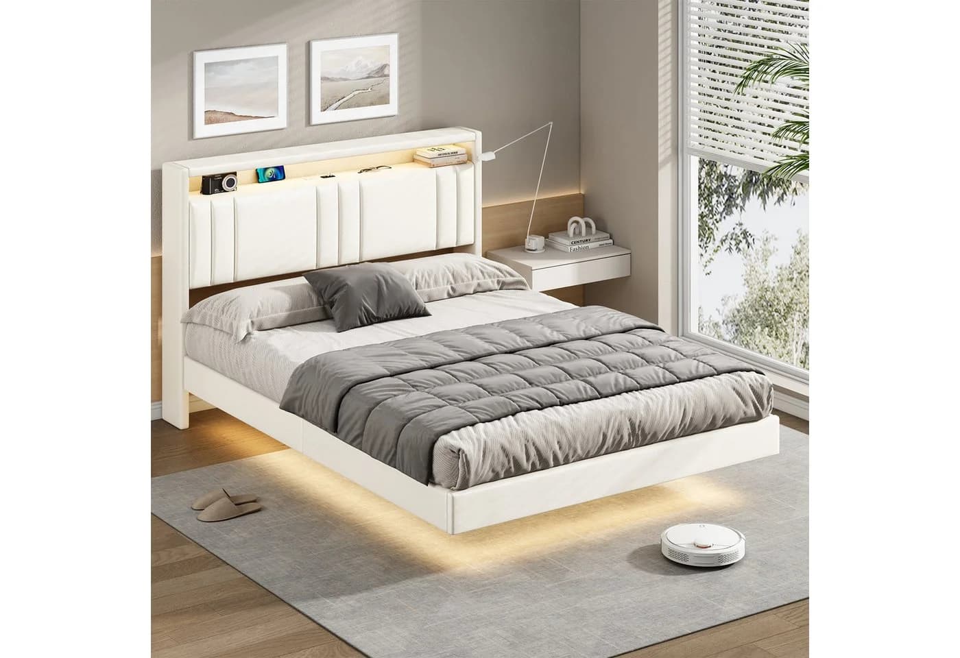 MSMASK Bettgestell 140x200cm Bettrahmen mit LED-Beleuchtung PU Weiß - Bild 4