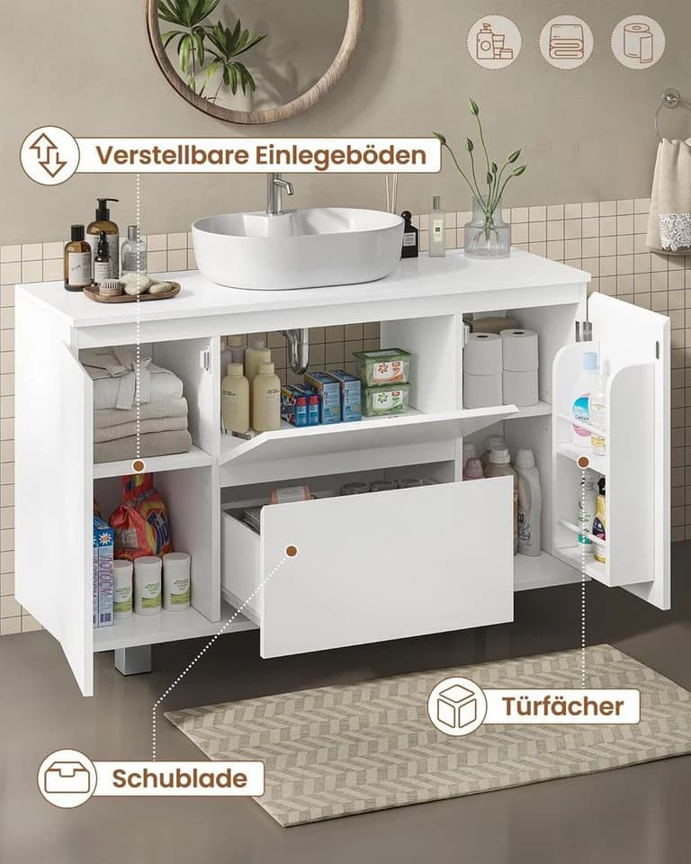 MSMASK Waschbeckenunterschrank mit Schubladen Weiß - Bild 4