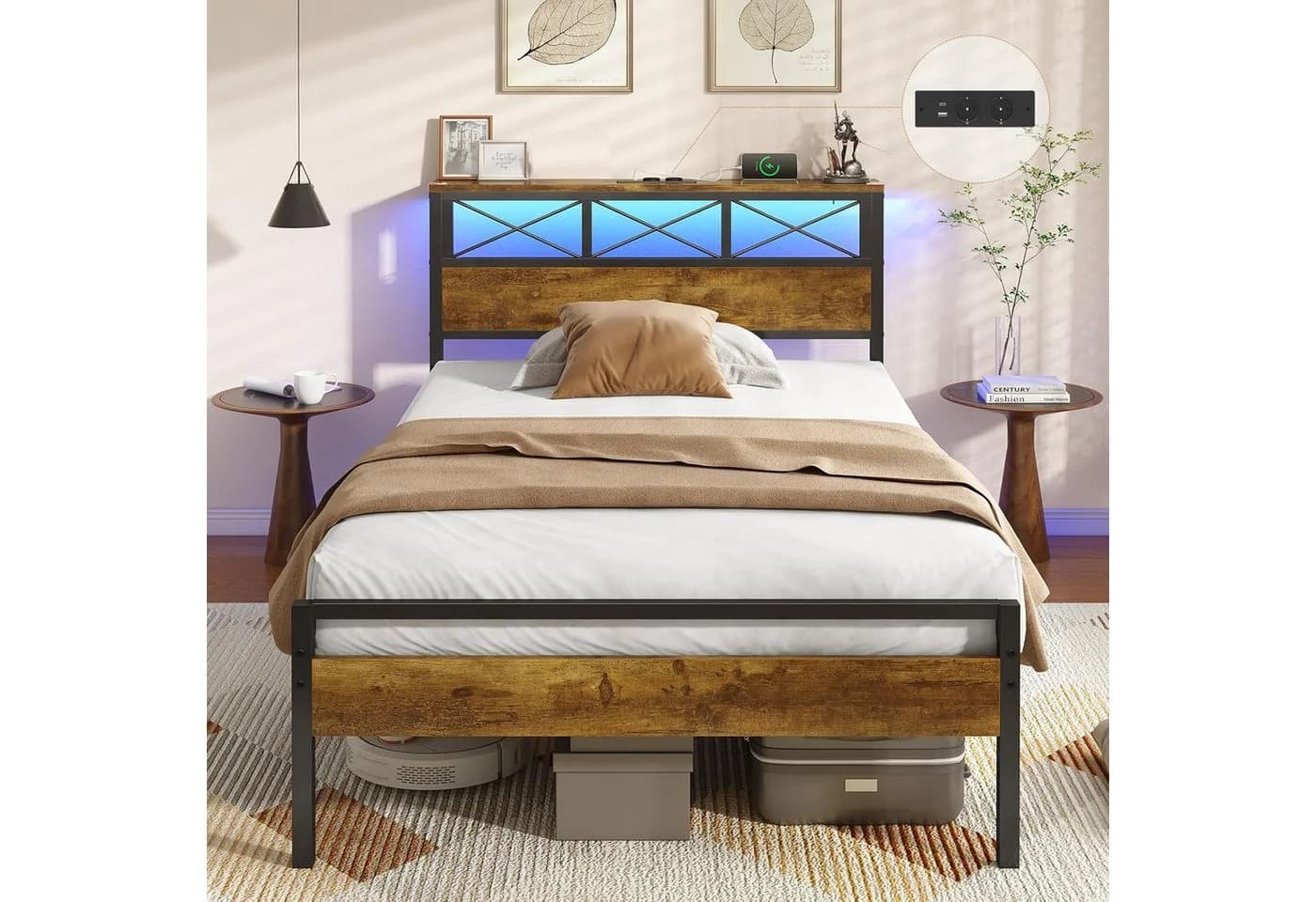 Metallbett im Industriestil, Braun, 90x200x200cm - Bild 2