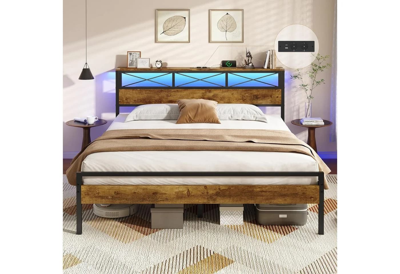 MSMASK Metallbett Bettgestell mit LED Beleuchtung und USB-Anschlüssen, Doppelbett 180x200 cm - Bild 2