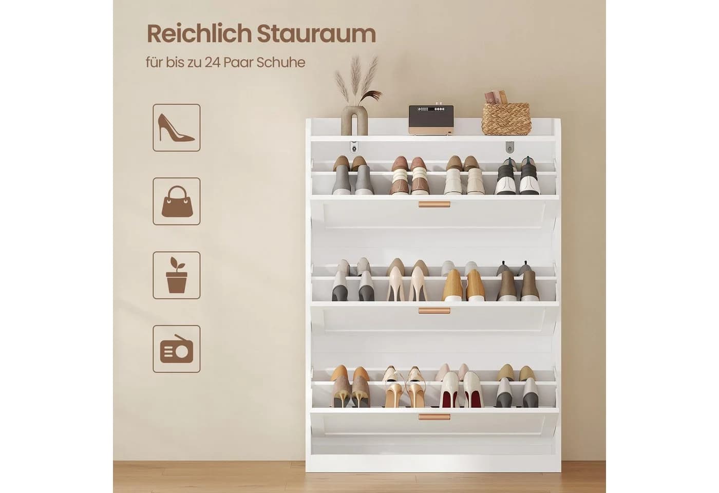 MSMASK Schuhschrank 3 Klappen Weiß/Schwarz - Bild 5