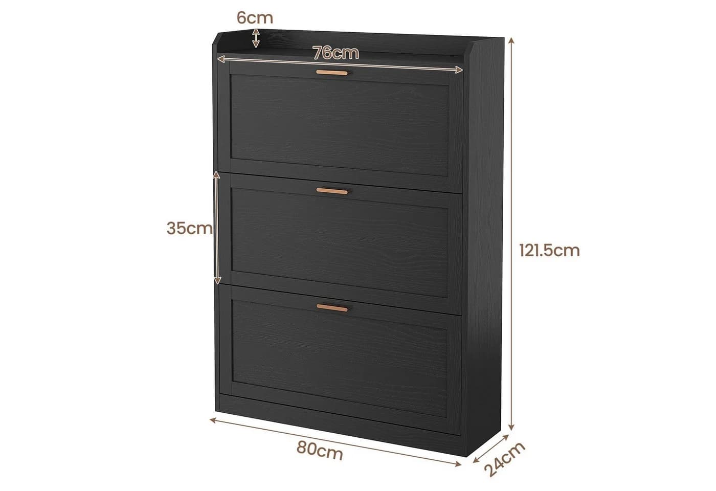 MSMASK Schuhschrank 3 Klappen Weiß/Schwarz 24x80x121,5 cm