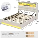 MSMASK Polsterbett Hydraulisches Stauraumbett mit LED-Beleuchtung, 140x200 cm, USB- und Type-C-Anschlüsse, Leinenstoff Bild 1