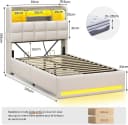 MSMASK Polsterbett Hydraulisches Stauraumbett mit LED-Beleuchtung, 90X200 cm, Jugendbett mit USB- und Type-C-Anschlüsse, Leinenstoff Bild 1