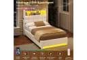 MSMASK Polsterbett Hydraulisches Stauraumbett mit LED-Beleuchtung, 90X200 cm, Jugendbett mit USB- und Type-C-Anschlüsse, Leinenstoff Bild 4