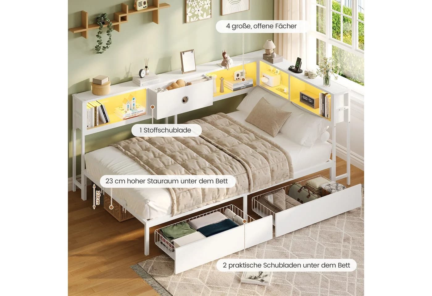 MSMASK Daybett mit LED und Steckdosen Weiß Modern - Bild 3