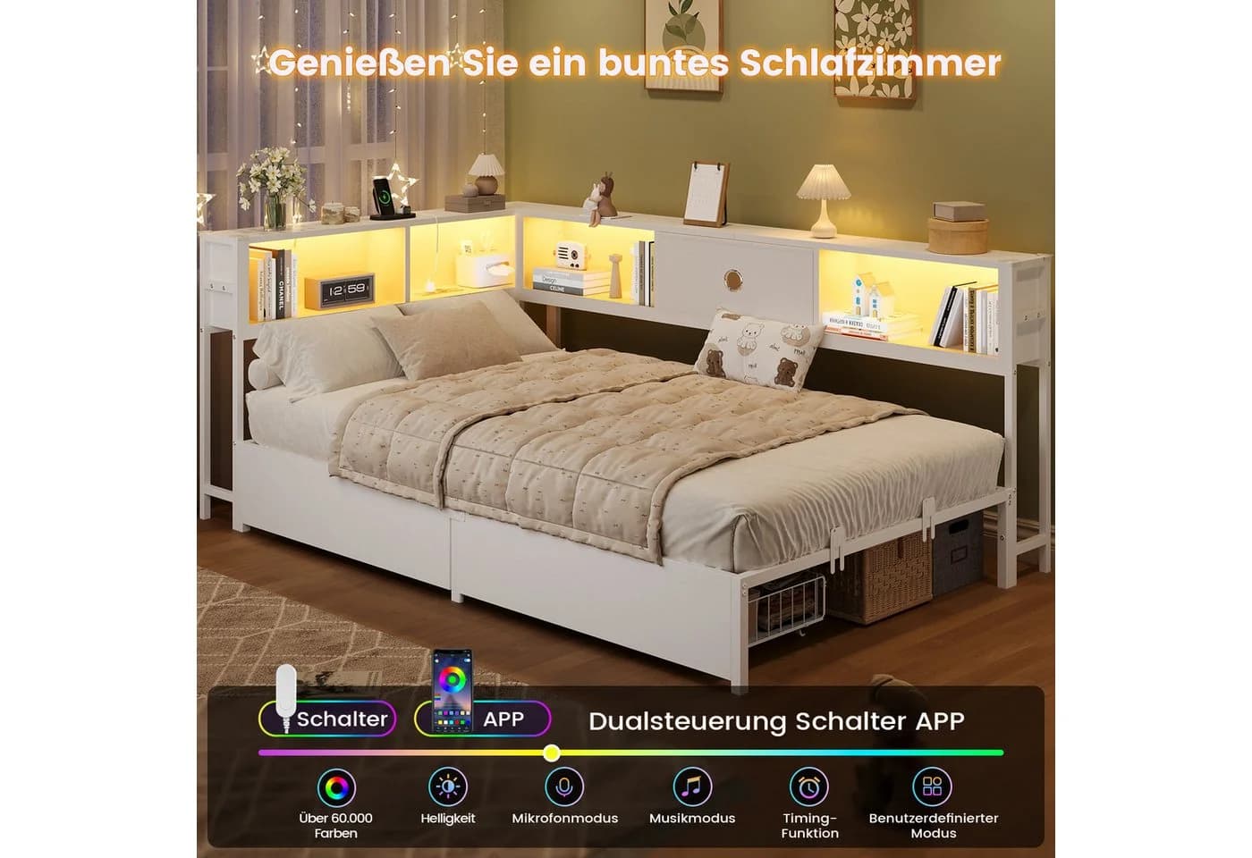 MSMASK Daybett mit LED und Steckdosen Weiß Modern - Bild 4