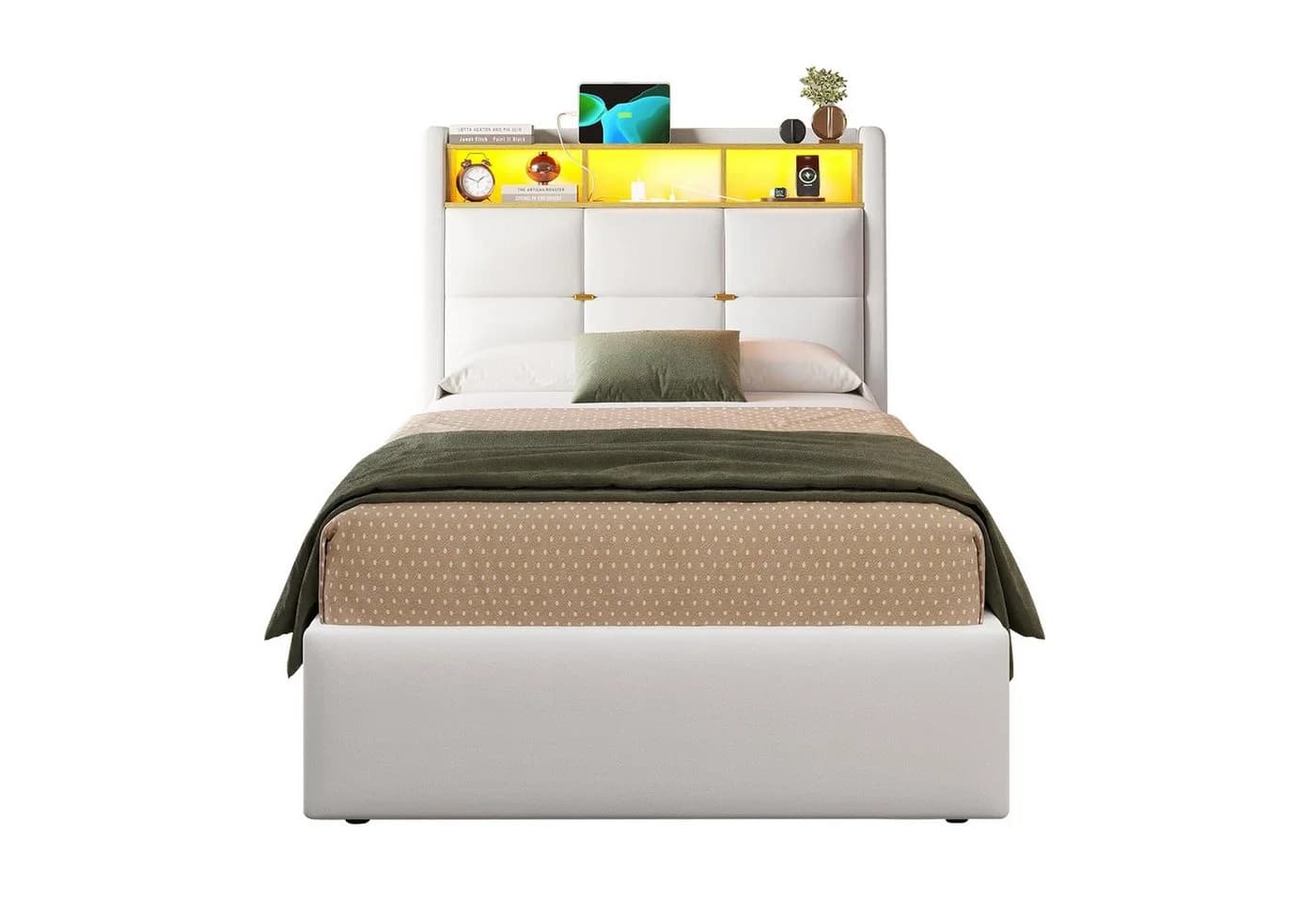 MSMASK Polsterbett LED Beleuchtung Steckdosenleiste Stauraum 90x190cm - Bild 2