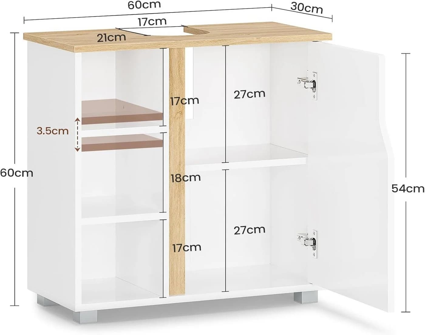 MSMASK Waschbeckenunterschrank Badezimmerschrank 3 Fächer Weiß
