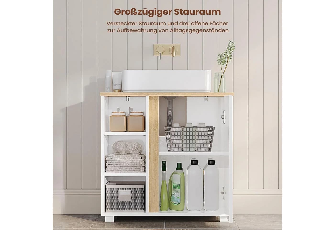 MSMASK Waschbeckenunterschrank Badezimmerschrank 3 Fächer Weiß - Bild 4