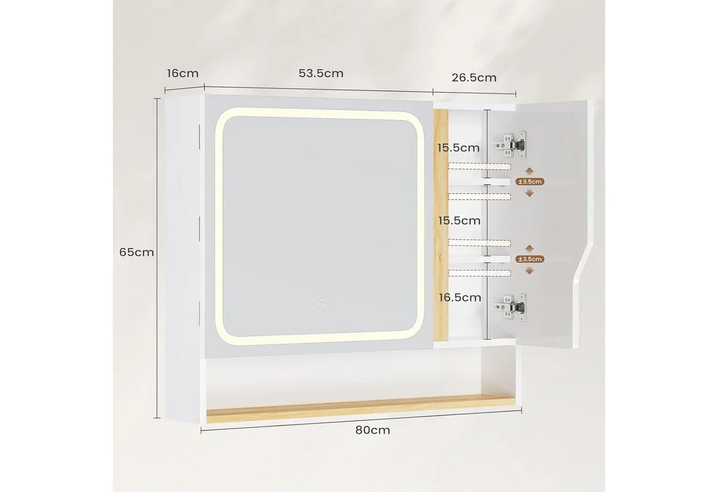 MSMASK Spiegelschrank Badezimmer LED Beleuchtung 80x16x65 cm