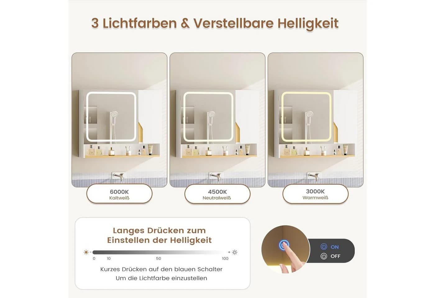 MSMASK Spiegelschrank Badezimmer LED Beleuchtung 80x16x65 cm - Bild 4