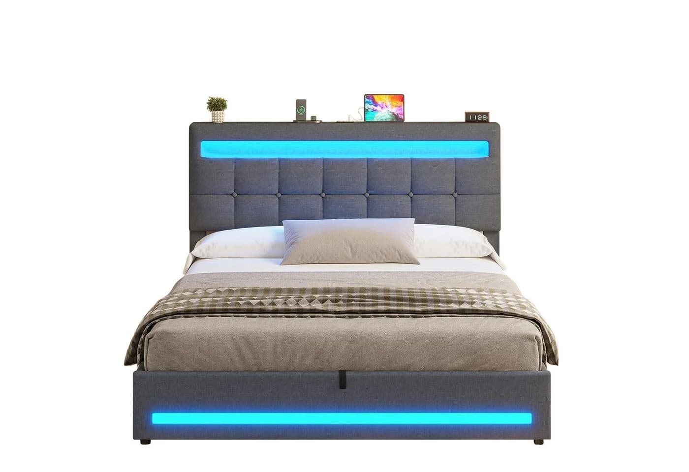 MSMASK Jugendbett 140x190 cm Grau LED Beleuchtung Ladestation - Bild 3