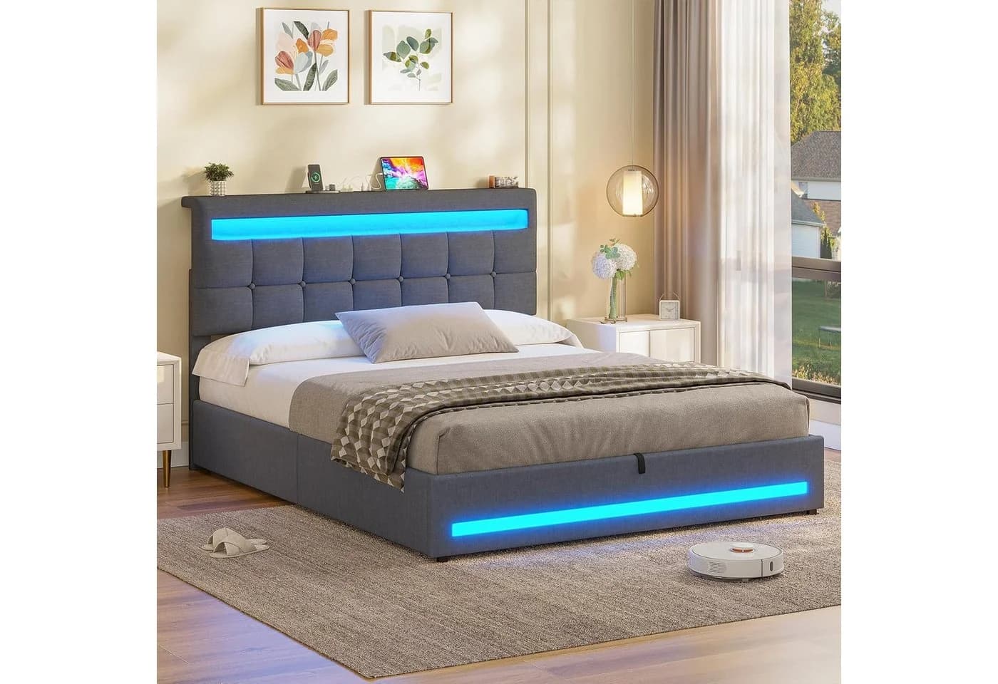 MSMASK Jugendbett 140x190 cm Grau LED Beleuchtung Ladestation - Bild 4