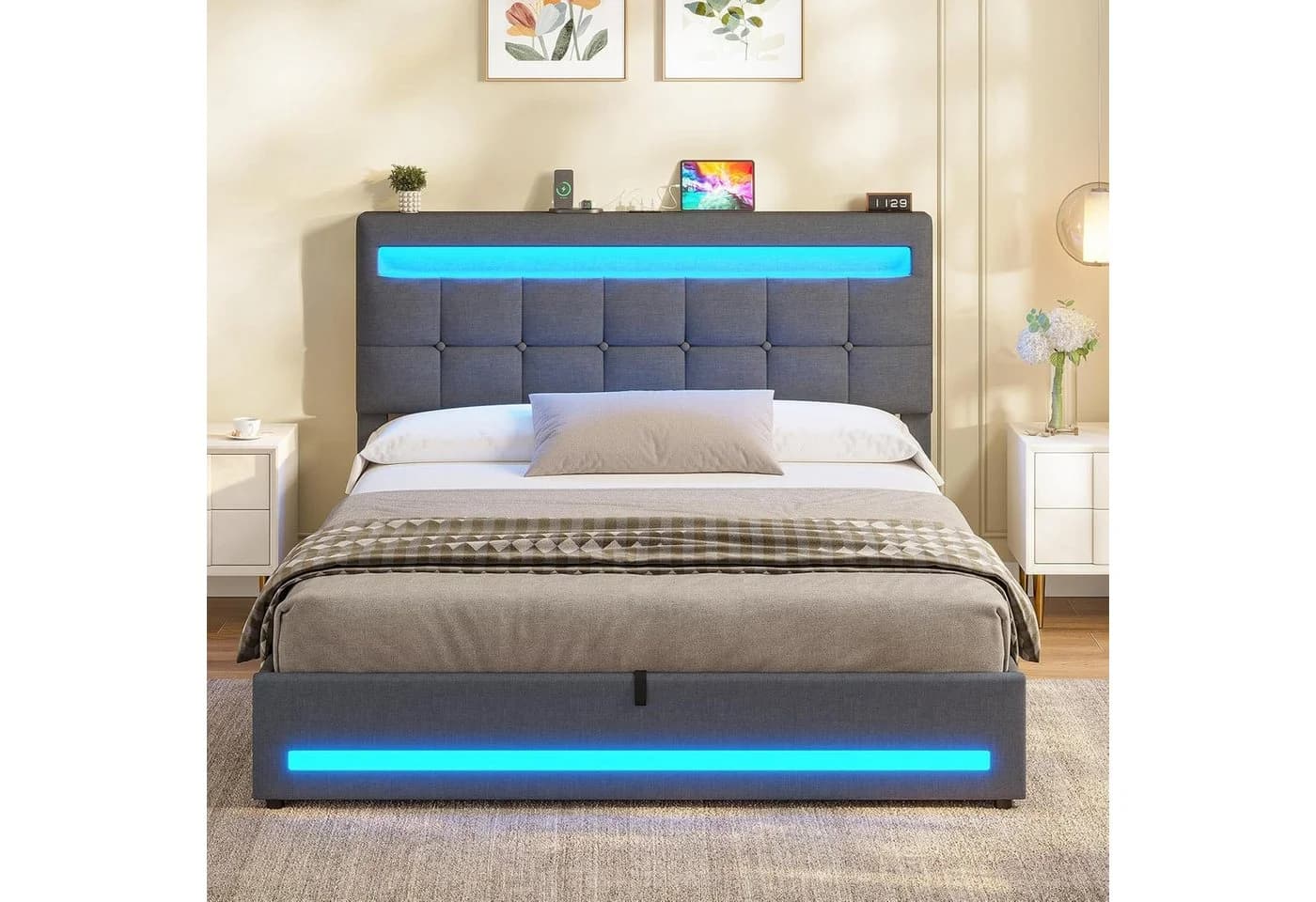 MSMASK Jugendbett 140x190 cm Grau LED Beleuchtung Ladestation - Bild 5