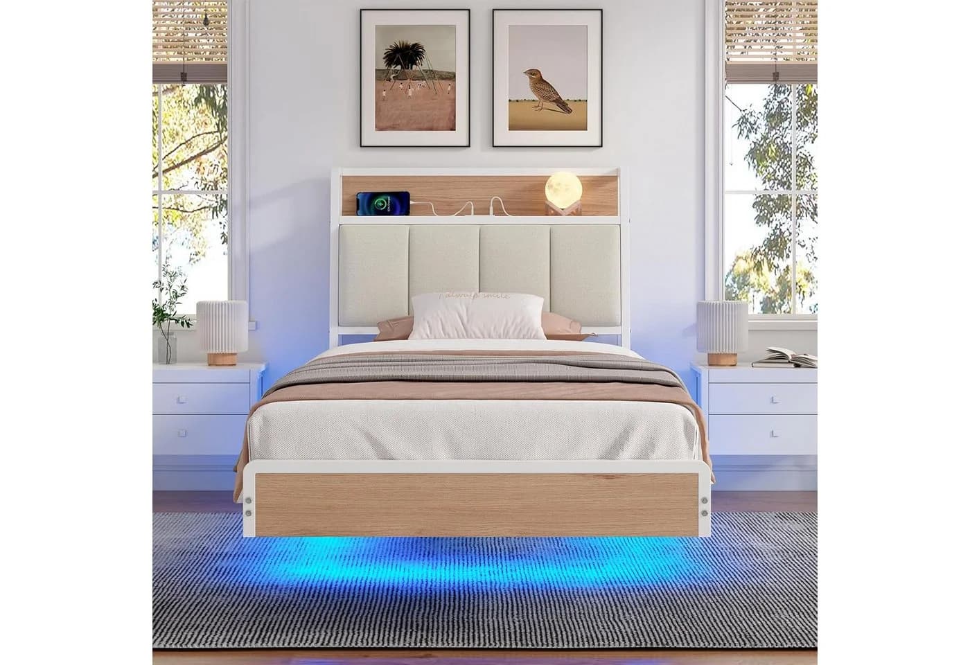 KIMENICH Polsterbett mit USB-Ladefunktion und LED-Beleuchtung, Modern, 90x200cm - Bild 3