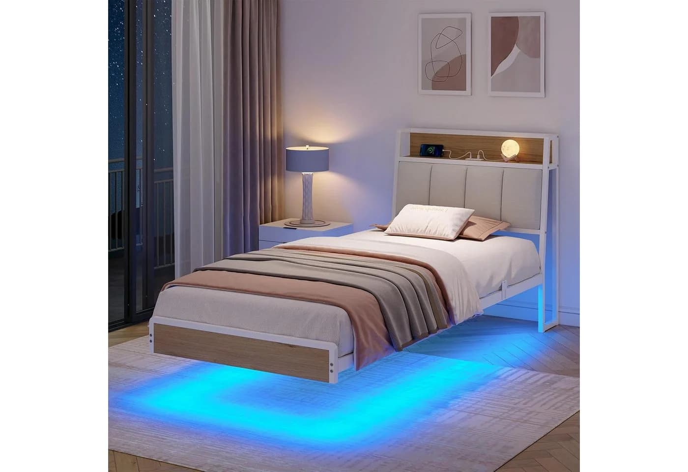 KIMENICH Polsterbett mit USB-Ladefunktion und LED-Beleuchtung, Modern, 90x200cm - Bild 5