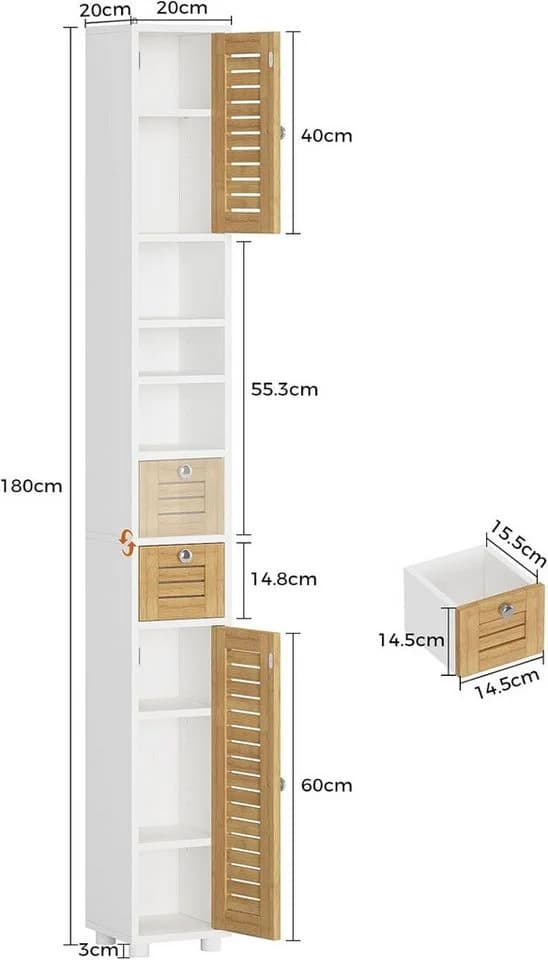 MSMASK Hochschrank Badezimmerschrank 22x20x180 cm Holzfarben