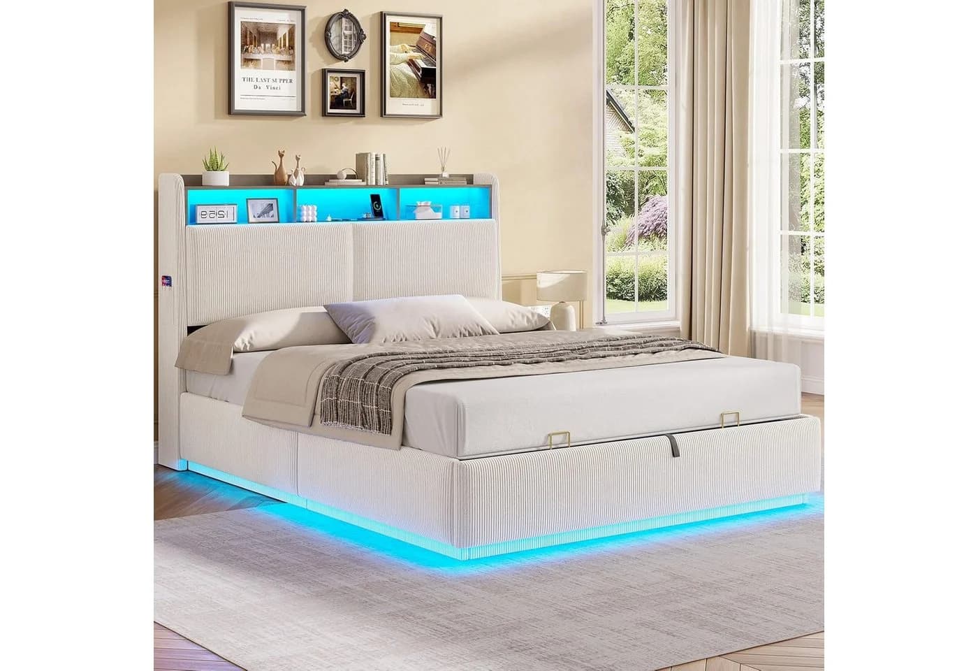 MSMASK Polsterbett Beige mit LED Licht und Stauraum - Bild 4