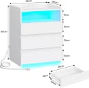 MSMASK Nachttisch 3 Schubladen Steckdosenleiste LED-Beleuchtung Weiß/Schwarz Bild 1