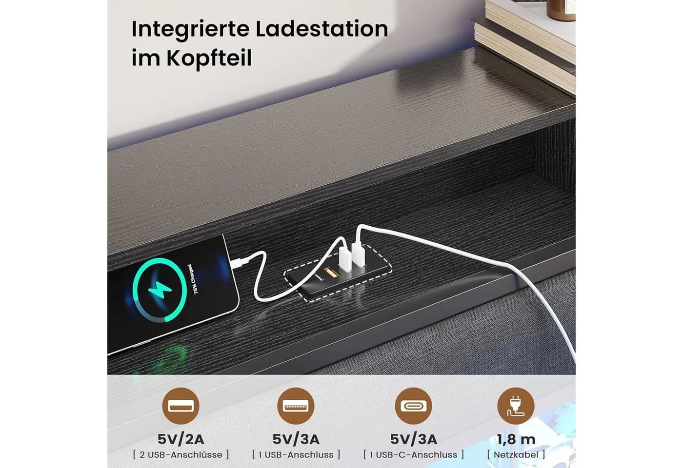 MSMASK Metallbett mit LED Beleuchtung & Ladestation, Kinderbett Jugendbett 90x200cm - Bild 5