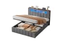 MSMASK Polsterbett Hydraulisches Bett mit LED-Beleuchtung und Ladestation 140x200cm Leinen Bild 2