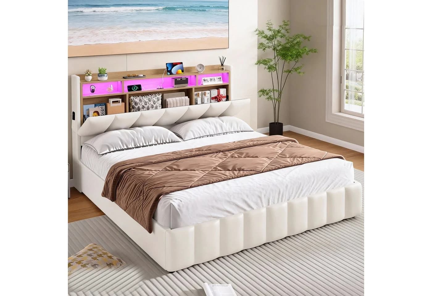 KIMENICH Polsterbett mit LED Beleuchtung und Ladefunktion, Jugendbett Hydraulisches Stauraumbett, 180x200 cm - Bild 3