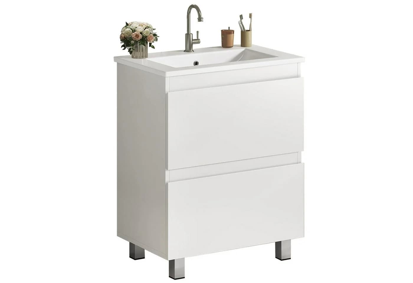 MSMASK Waschtisch mit Unterschrank 60 cm, Waschbeckenunterschrank, 61x46,5x87 cm, Badezimmerschrank mit 2 großen Schubladen - Bild 2