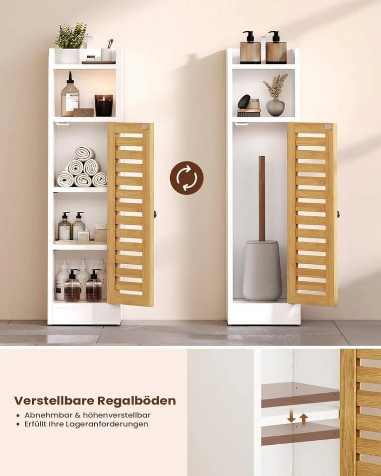 MSMASK Badregal Badezimmerschrank, Toilettenschrank, Beistellschrank 20x20x80 cm, 1-tlg., mit 2 offenen Fächern & Verstellbare Ablagen - Bild 5