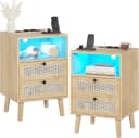 MSMASK Nachttisch Rattan Naturfarben USB-Ladestation LED-Beleuchtung Bild 2