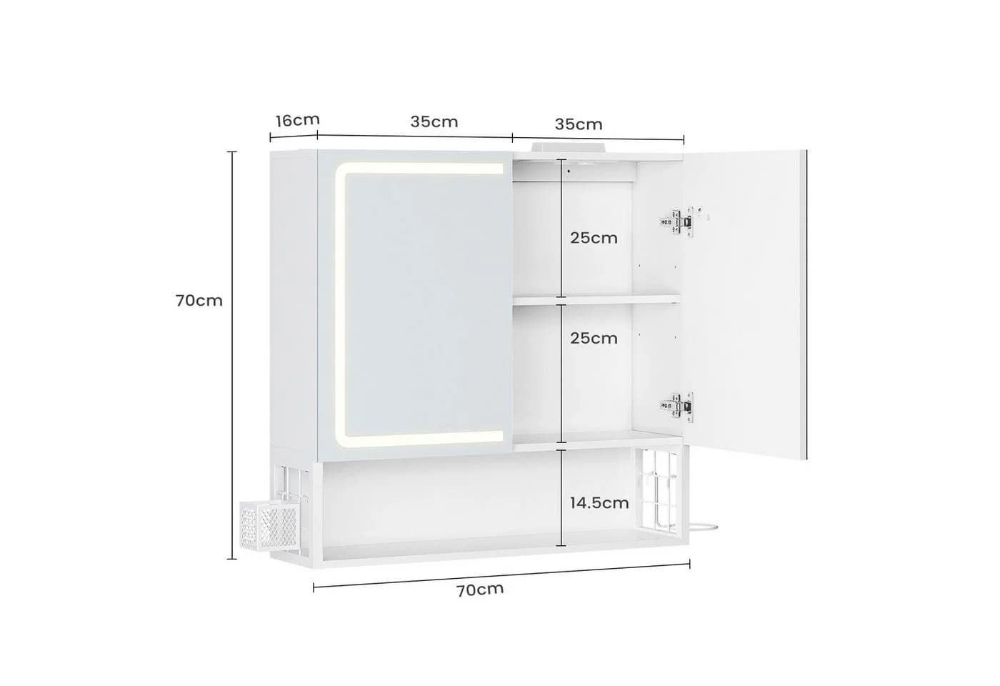 MSMASK Badezimmerspiegelschrank mit LED-Beleuchtung & Steckdose, Weiß