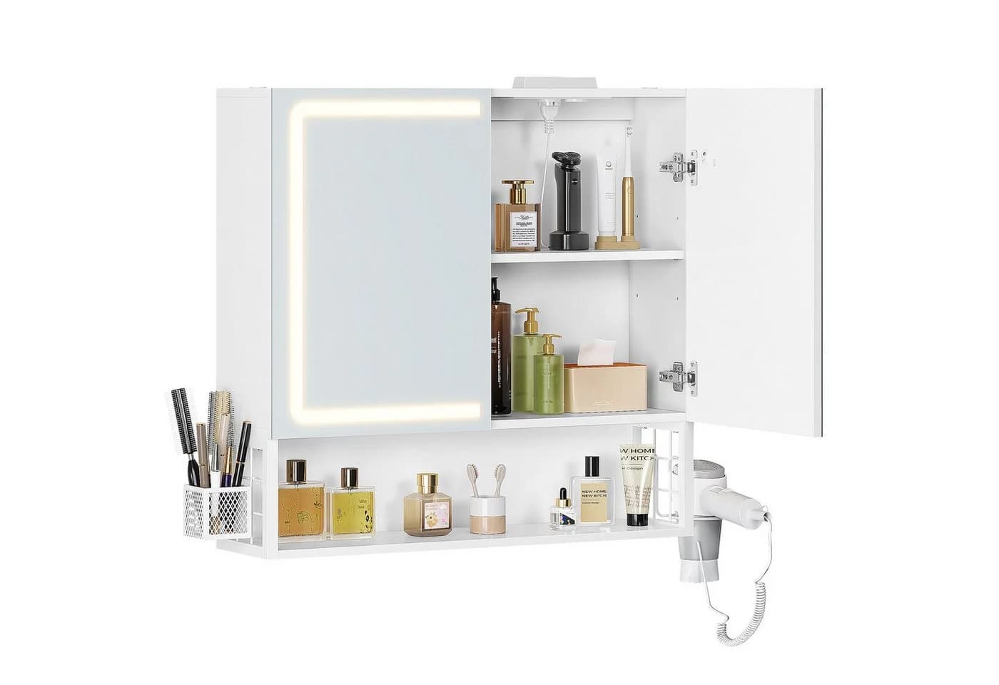 MSMASK Badezimmerspiegelschrank mit LED-Beleuchtung & Steckdose, Weiß - Bild 2