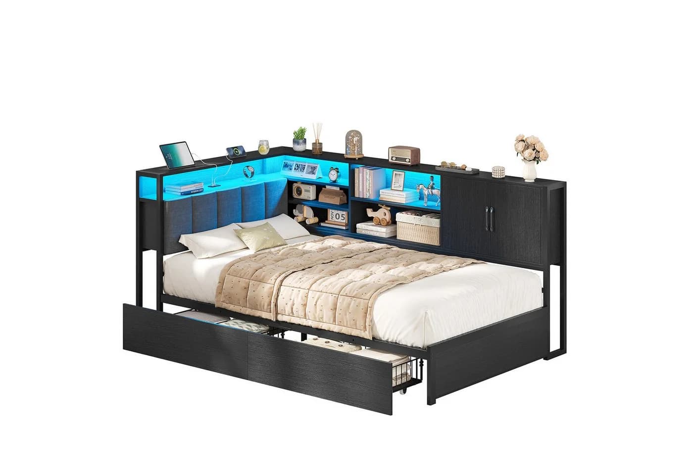 KIMENICH Polsterbett Jugendbett mit LED-Beleuchtung und USB-Ladestation - Bild 2
