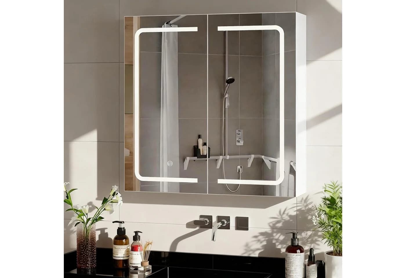 MSMASK Badezimmerspiegelschrank LED-Beleuchtung Sensorschalter Weiß - Bild 3