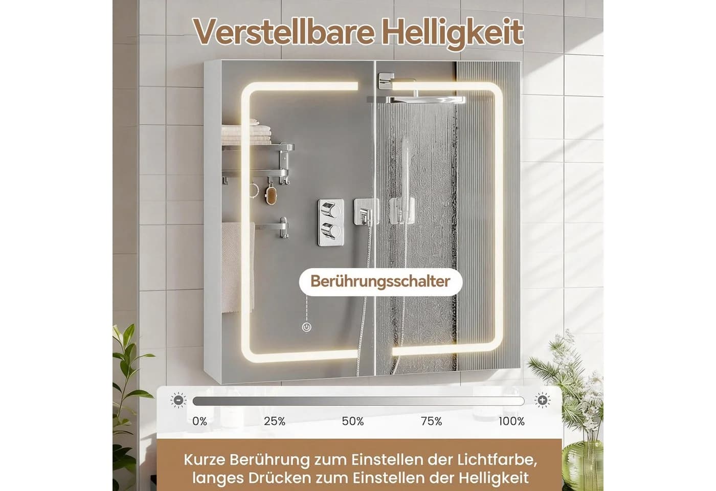 MSMASK Badezimmerspiegelschrank LED-Beleuchtung Sensorschalter Weiß - Bild 4