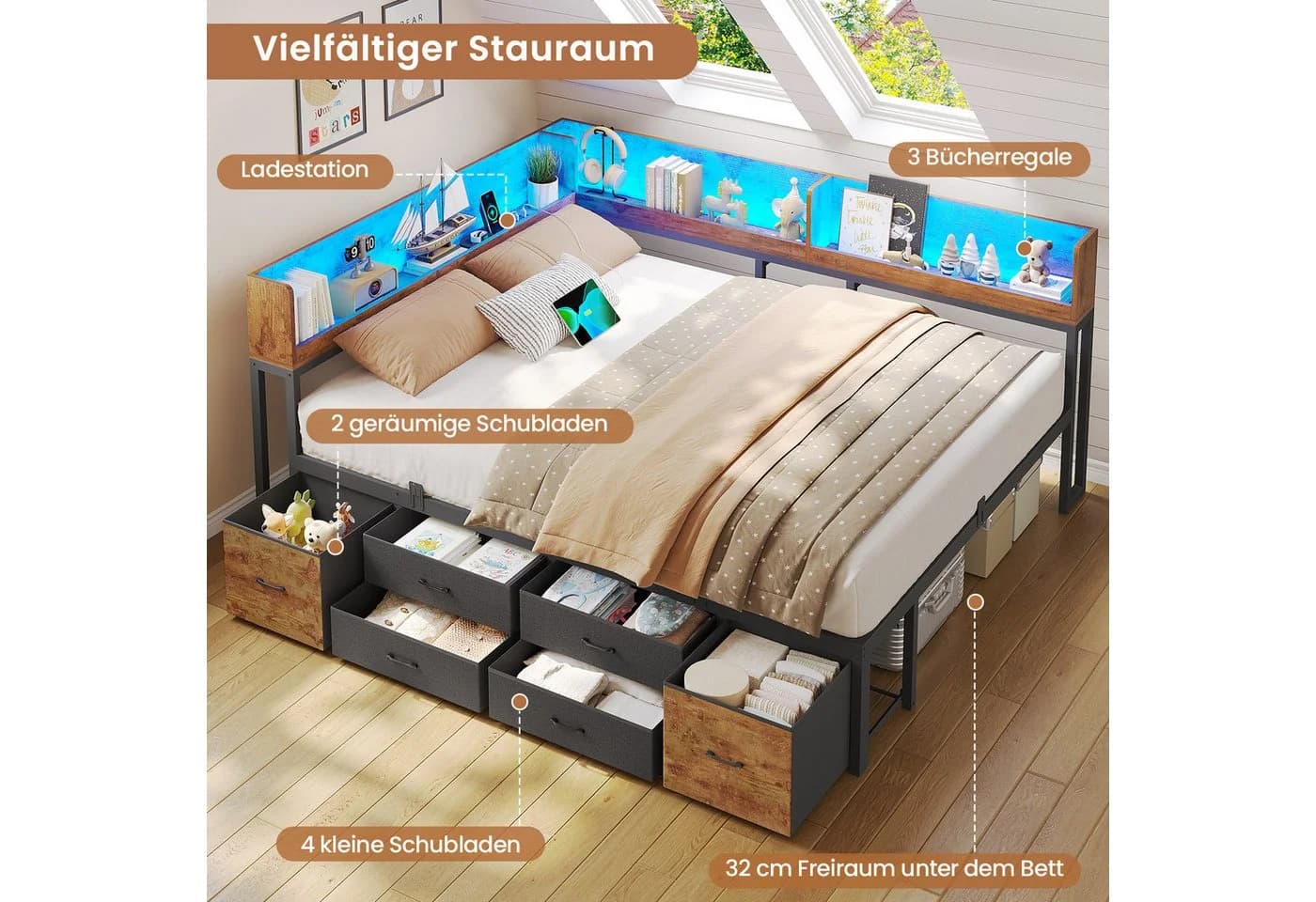 MSMASK Daybett Schlafsofa LED-Beleuchtung Ladestation - Bild 4