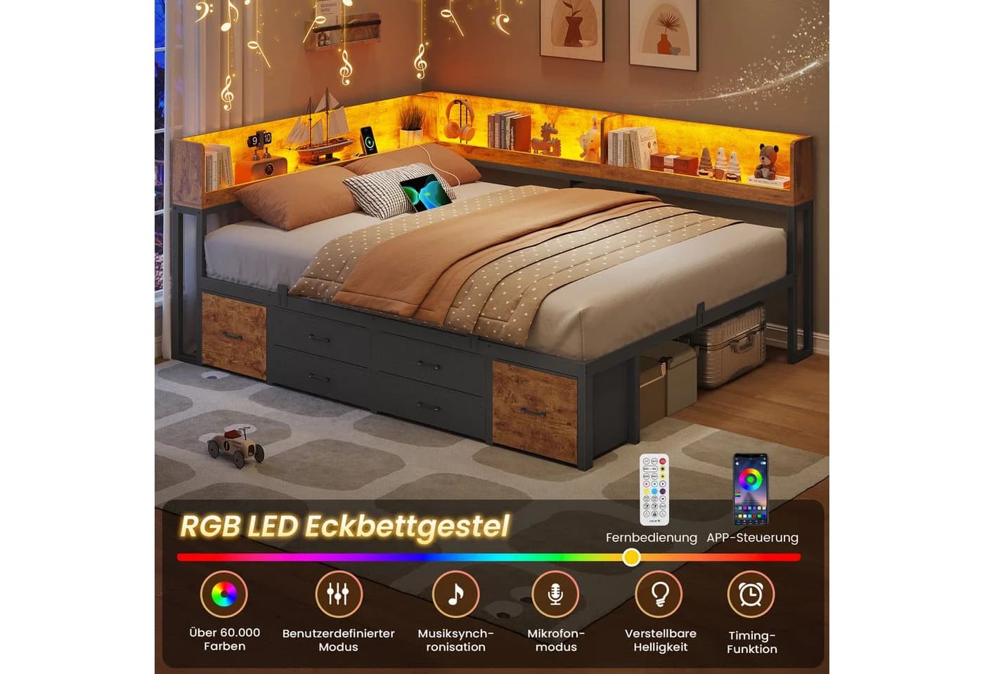 MSMASK Daybett Schlafsofa LED-Beleuchtung Ladestation - Bild 5